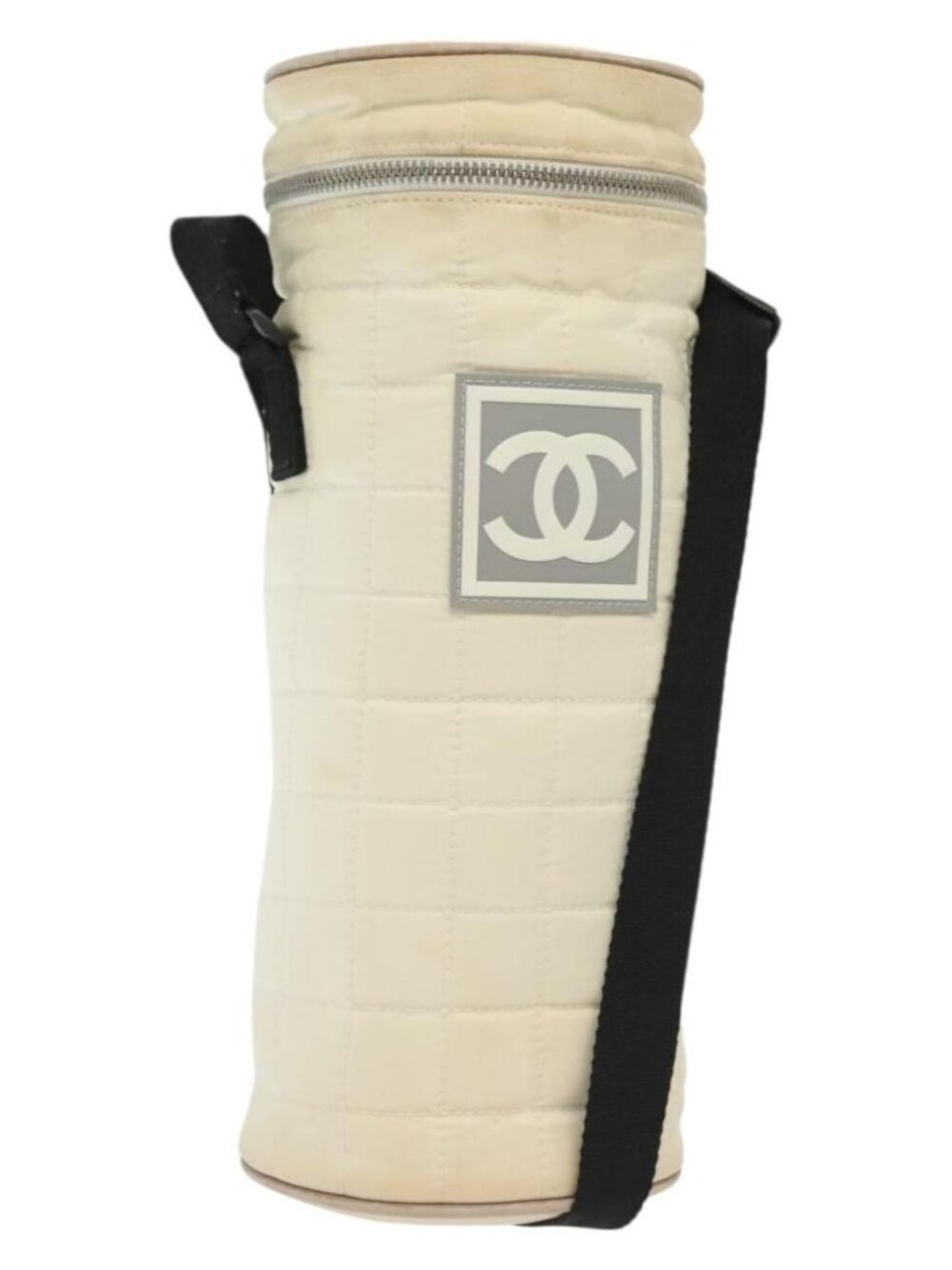 CHANEL Sports Bottle Holder Bag Nylon White Silver CC Auth bs28661